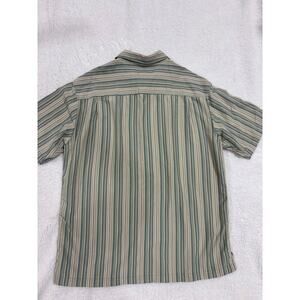 Alfani SS Button Shirt Men’s L Green Beige Striped Korea Rayon soft y2k